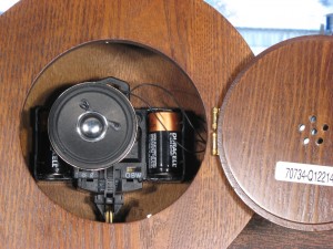 A clock with the speaker mounted to the back of the movement, and in which the back door covers the speaker, trapping the sound inside (Hermle 70734-Q12214). This causes the chime to be very quiet and without richness.