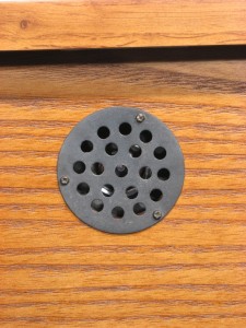 Outside view of the bottom of Hermle model 22825-i92215, showing the cover over the speaker.