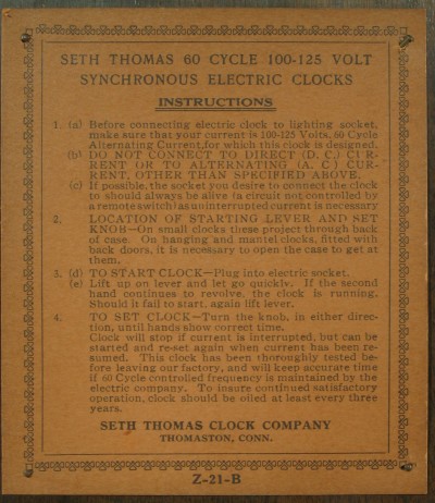 The instruction label inside the back door.