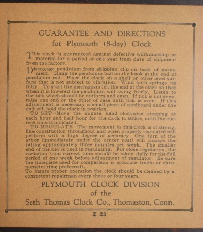 Instruction label inside the back door