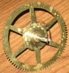 Strike mainwheel with its original thin flat steel clickspring