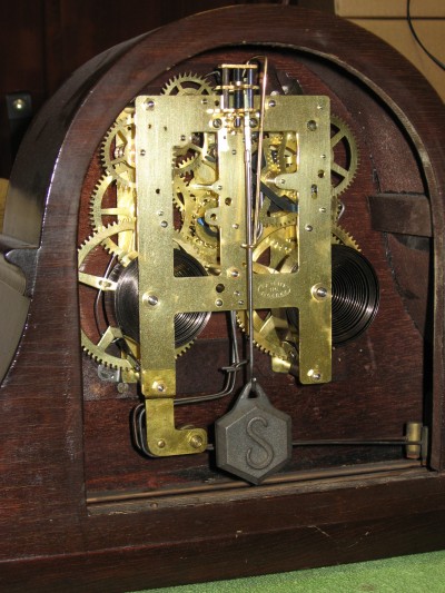 Rear view with door open. Notice the original "S" Sessions pendulum bob.