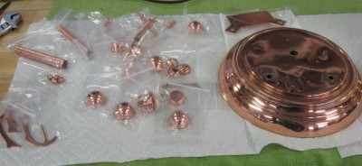 The parts as received from being copper plated by Ken's Clock Clinic