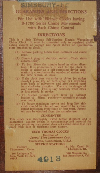 Date code 4913 (13th lunar month of 1949?). Simsbury-1E at top.