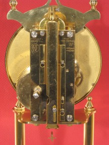 Kundo standard 400 day clock, Horolovar back plate no. 1375, with suspension guard in unlocked position.